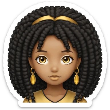 Create the same black chibi girl with long afro hair and beautiful gold eyes 20 times with different expression sticker