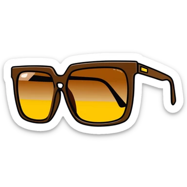 large square sunglasses with yellow gradient lenses and thick brown plastic frames, 70s fashion accessory sticker
