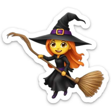 halloween young witch on a broom sticker