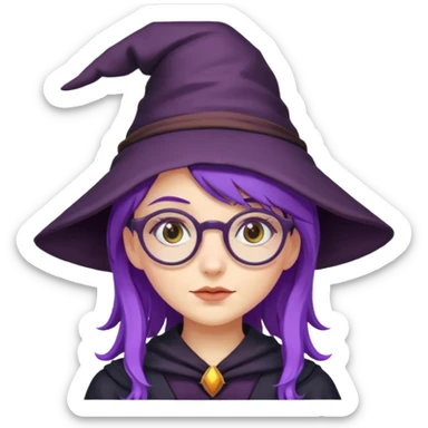 purple haired girl with glasses dressed as a witch sticker