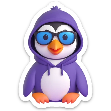 penguin in hacker style, wearing sunglasses and hoodie sticker