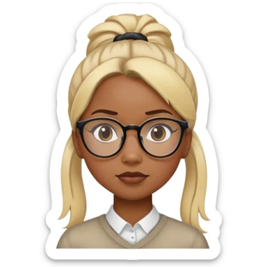 black girl with blonde hair in a ponytail with glasses doing a side eye sticker