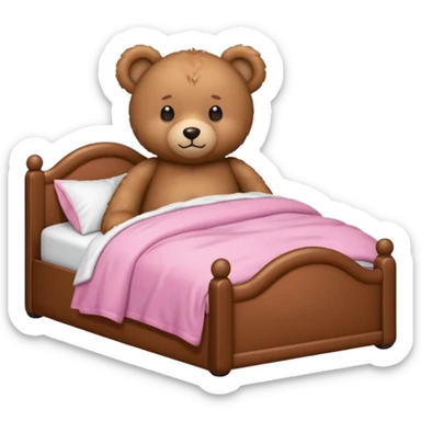 Teddy bear in pink bed sticker