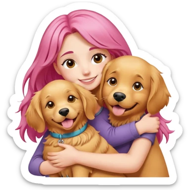 pink-haired girl hugging golden retriever sticker