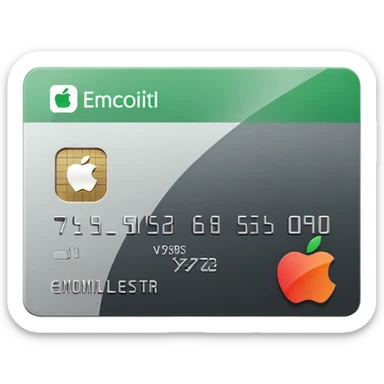 Apple style emoji of a minimalistic credit card in white-gray gradient, flat and clean design, no extra details, next to it a green square box with a bold white check mark inside, minimalistic Apple style sticker