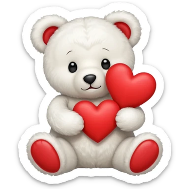 white teddy bear holding red heart sticker
