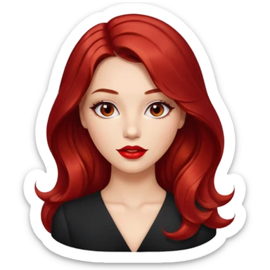 Draw a young glamorous woman with LONG cherry cola hair in a centre hair part styled slightly wavy sticker