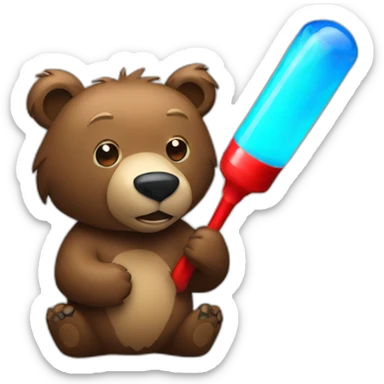 Grizzly holding 1 blue and 1 red light stick sticker