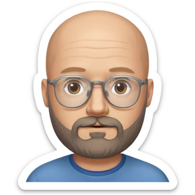 Hola... Quisiera crear un emoji de un pelado blanco con lentes y barba, aproximadamente de 40 años, quiero aclarar, que no tiene canas sticker