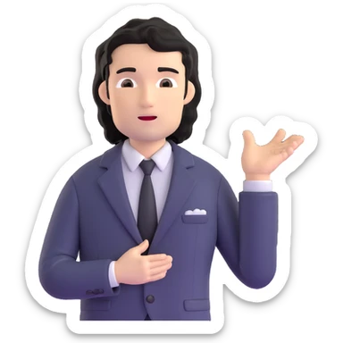 Professional portrait of a business strategist with black wavy hair, stubble, chiseled face, wearing blazer and button-up shirt, confident engaging expression, speaking pose, suitable for keynote speaker profile sticker