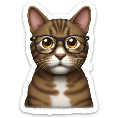 Dark Brown Tabby cat with eyeglasses on sticker