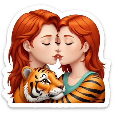 redhead girl kissing tiger sticker