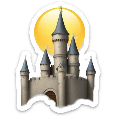 a castle sitting on clouds with halo on top sticker