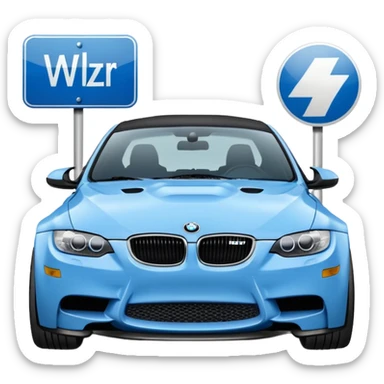 Make me an emoji with a blue bmw M3 and some kind of sign that says ‘W LZR’ sticker