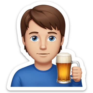 A guy with brown haies and blue eyes  that drinks a beer sticker