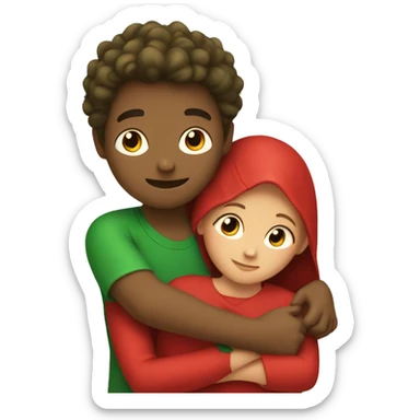 Green-dressed boy hugging red-dressed girl sticker