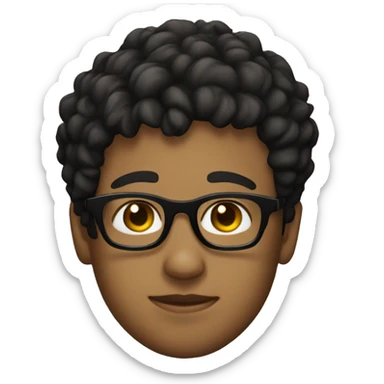 a boy with olive skin, black square glasses, with short curly hair sticker