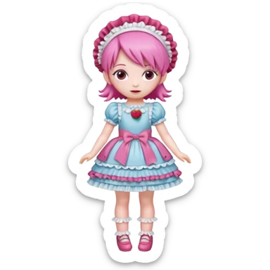Isolated detaile illustration incredibly raspberry torte doll figurine full body with pink hair and a raspberry hairband sticker