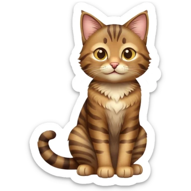 cinematic-[brown tabby cat]-realistic-full-body-sitting-emoji,-tail-curled-playfully-around-its-paws,-head-tilted-dramatically,-messy-[tabby]-fur,-simplified-yet-realistic-adorable-features,-highly-detailed,-glowing-with-an-almost-sarcastic-glow sticker