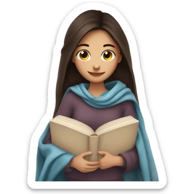beautiful brunette girl hugging a book under a blanket sticker