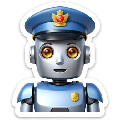 A robot wearing a chinese policeman hat sticker