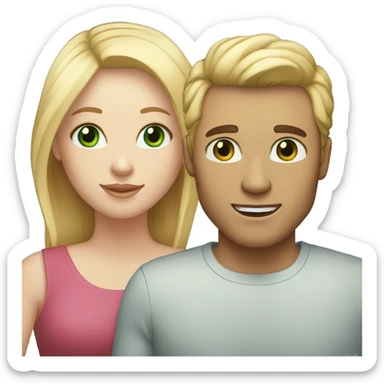 A couple, Woman with white skin, blonde hair and green eyes and man with light skin, blue eyes and blonde hair  sticker