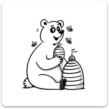 bear eating honeycomb with bees flying around sticker