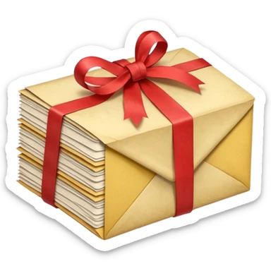 Stack of aged letters, tied with a red ribbon, envelopes, corespondence sticker