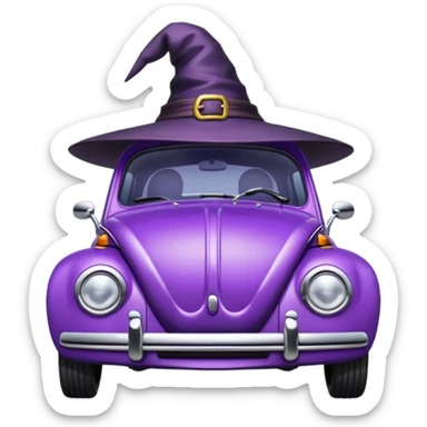 A purple vw bug in a witches hat sticker
