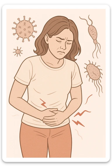 Donna con ciclo irregolare e doloroso a causa dei parassiti in italiano sticker