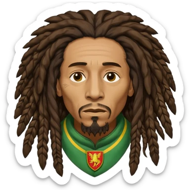 old melancholic  Bob Marley with gigantic dread locks in form heraldic crest   sticker