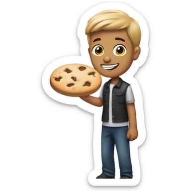 Boy holding crumbl cookie sticker