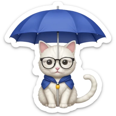 white cat with umbrella and glasses sticker