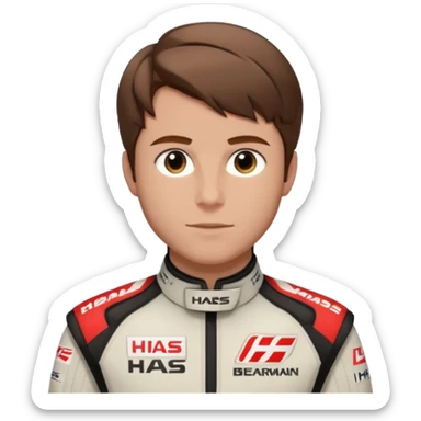 The Formula 1 Driver Oliver Bearman (brown to the front styled hair)in Haas F1 Suit sticker