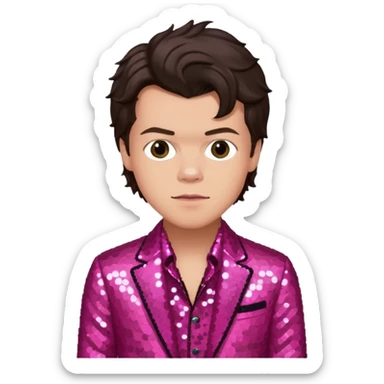Harry Styles from One Direction with light skin, dark brown hair, dark pink sequin outfit sticker