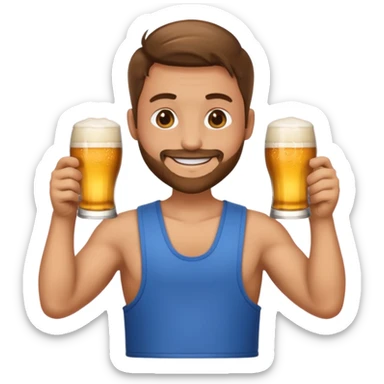 Emoji beauf avec un coupe de cheveux mulet, un ventre rond, un débardeur et une bière dans la main sticker