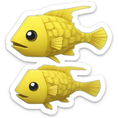 cube yellow fugu fish with two fins and tail in minecraft style full size sticker