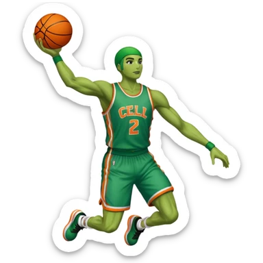 Cell from the anime-dragonball dunking a basketball with a jersey name cell sticker