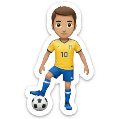 Persian soccer player in full soccer team kit with a yellow top, blue shorts and white socks, no soccer ball sticker