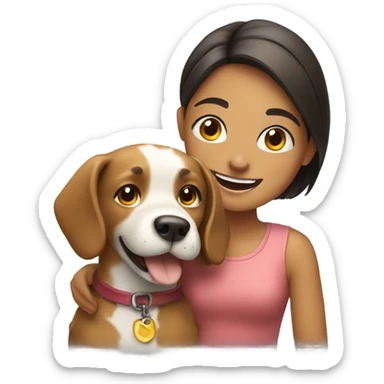smiling girl with dog indoors sticker