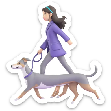 Japanese girl with flowing hair walking a solid grey greyhound with cherry blossoms in the background sticker