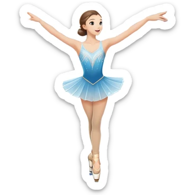 An icon featuring a graceful figure skater performing a spin on the ice. The background includes a grand ice rink palace with shining spotlights and cheering spectators in the stands. Transparent background highlights the elegance and artistry of figure skating sticker