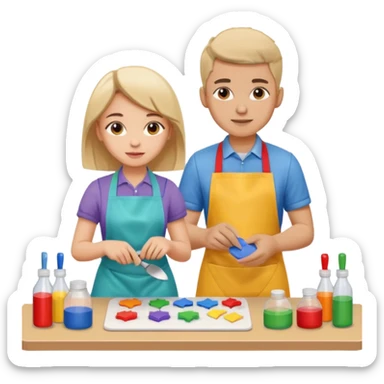 Boy and girl making kit sticker