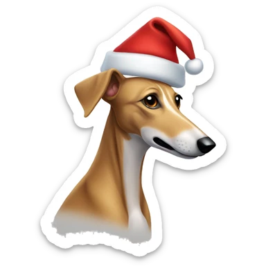 Light brown Greyhound wearing Santa hat sticker