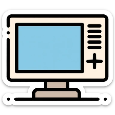 Minimalist CRT monitor with a simple 4-pointed star in the corner, very few details, clean lines sticker