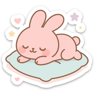 pink bunny sleeping on pillow sticker