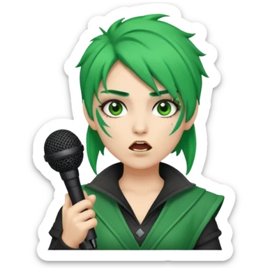 green haired, warrior makeup, holding microphone, singing sticker