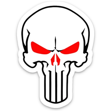Punisher skull with bright glowing red eyes, menacing sticker