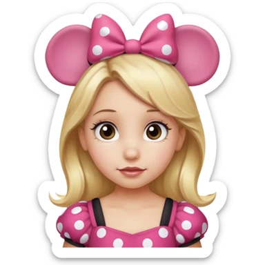 Little girl Hazel  eyes blonde hair Minnie mouse ears sticker