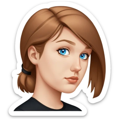 female, wearing black tshirt sticker